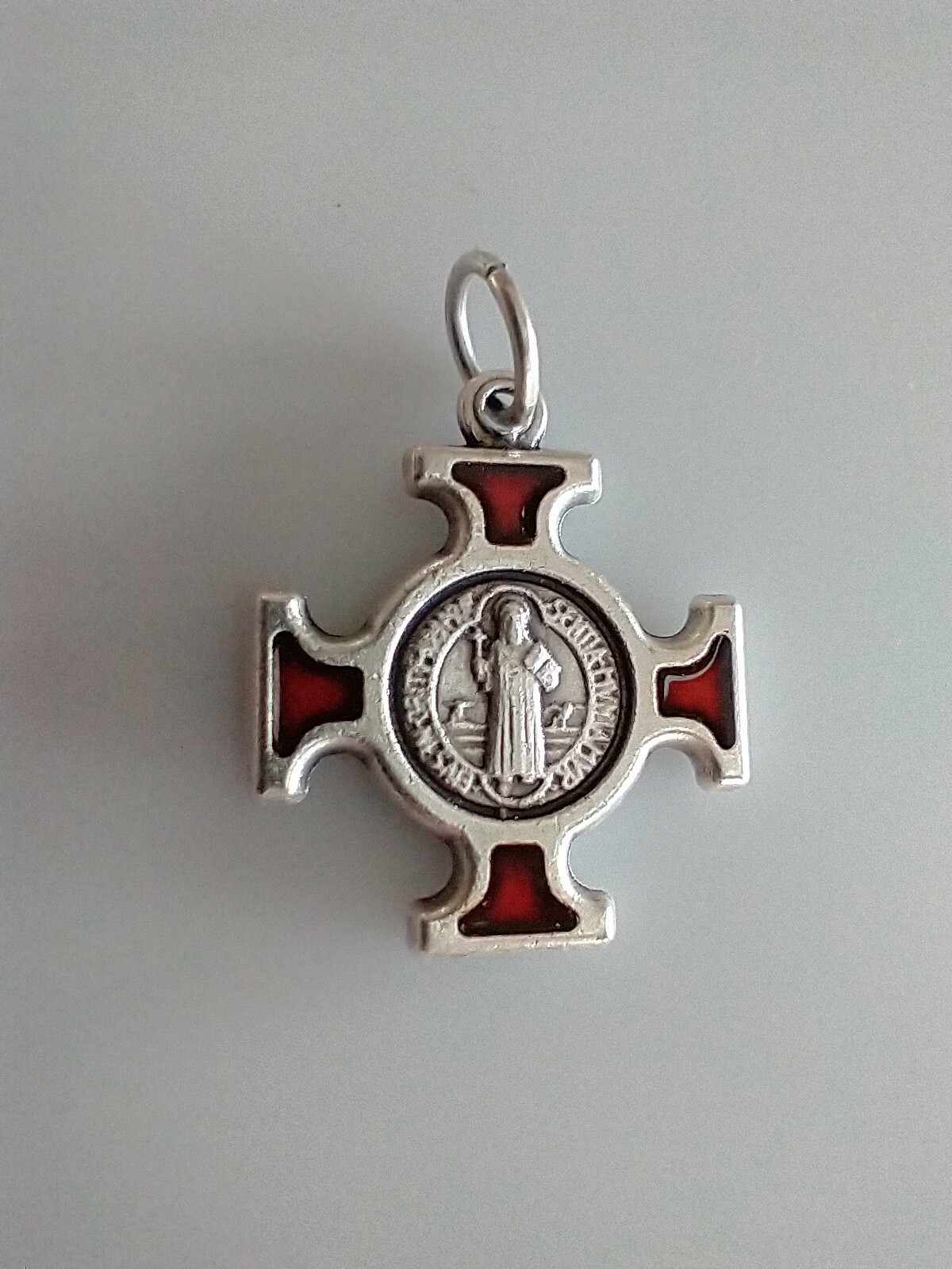 Catholic St Benedict Red Enamel Cross Italy