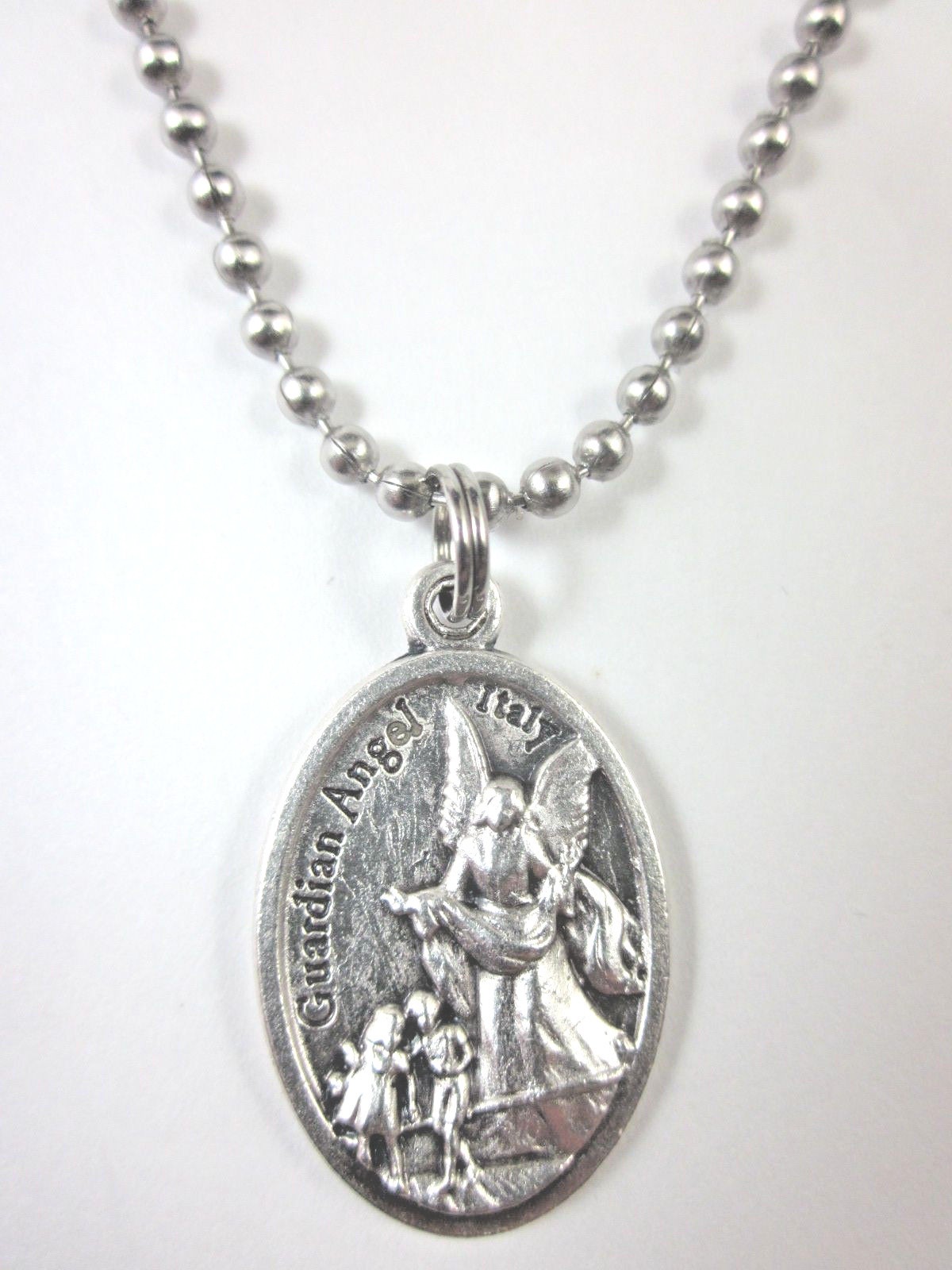 St Michael Archangel /Guardian Angel Medal Necklace 24″ Ball Chain Gift Box