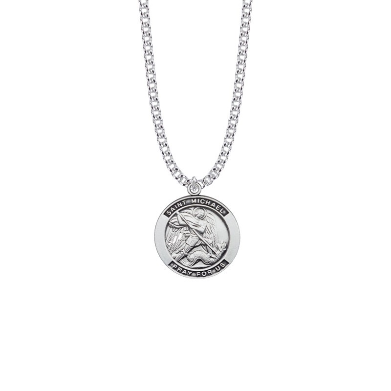 Men’s Solid 925 Sterling Silver Round Saint St. Michael Medal Pendant Necklace