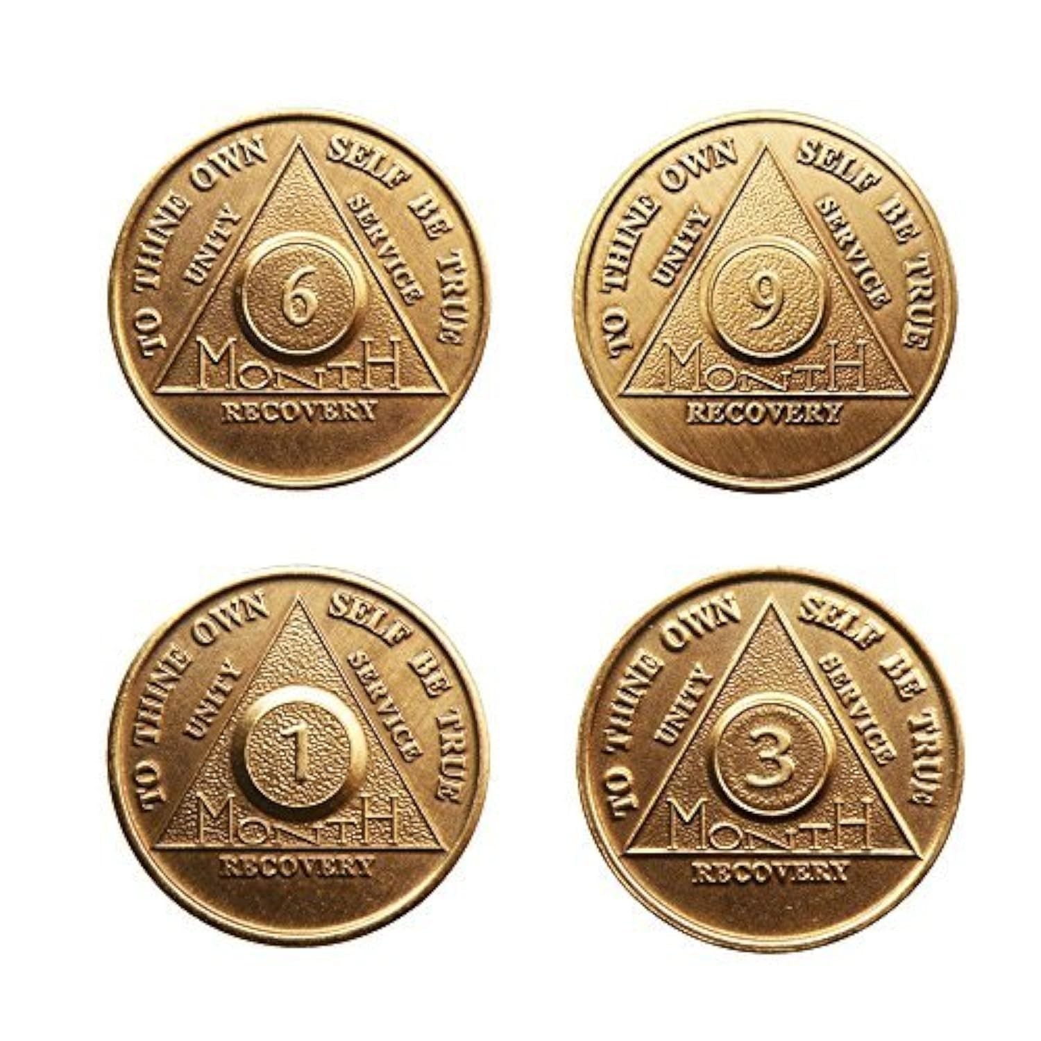 Wendells Set of 4 AA Alcoholics Anonymous 30 90 Days 1 3 6 9 Months Medallion…
