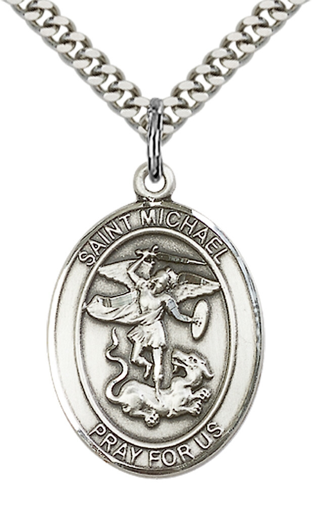 Pewter Saint Michael the Archangel Medal Pendant Necklace 24″ Chain GiftBox