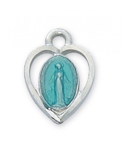 IVL 1/2″ Womens Rhodium Finish Heart Inlay Blue Enamel Miraculous Medal