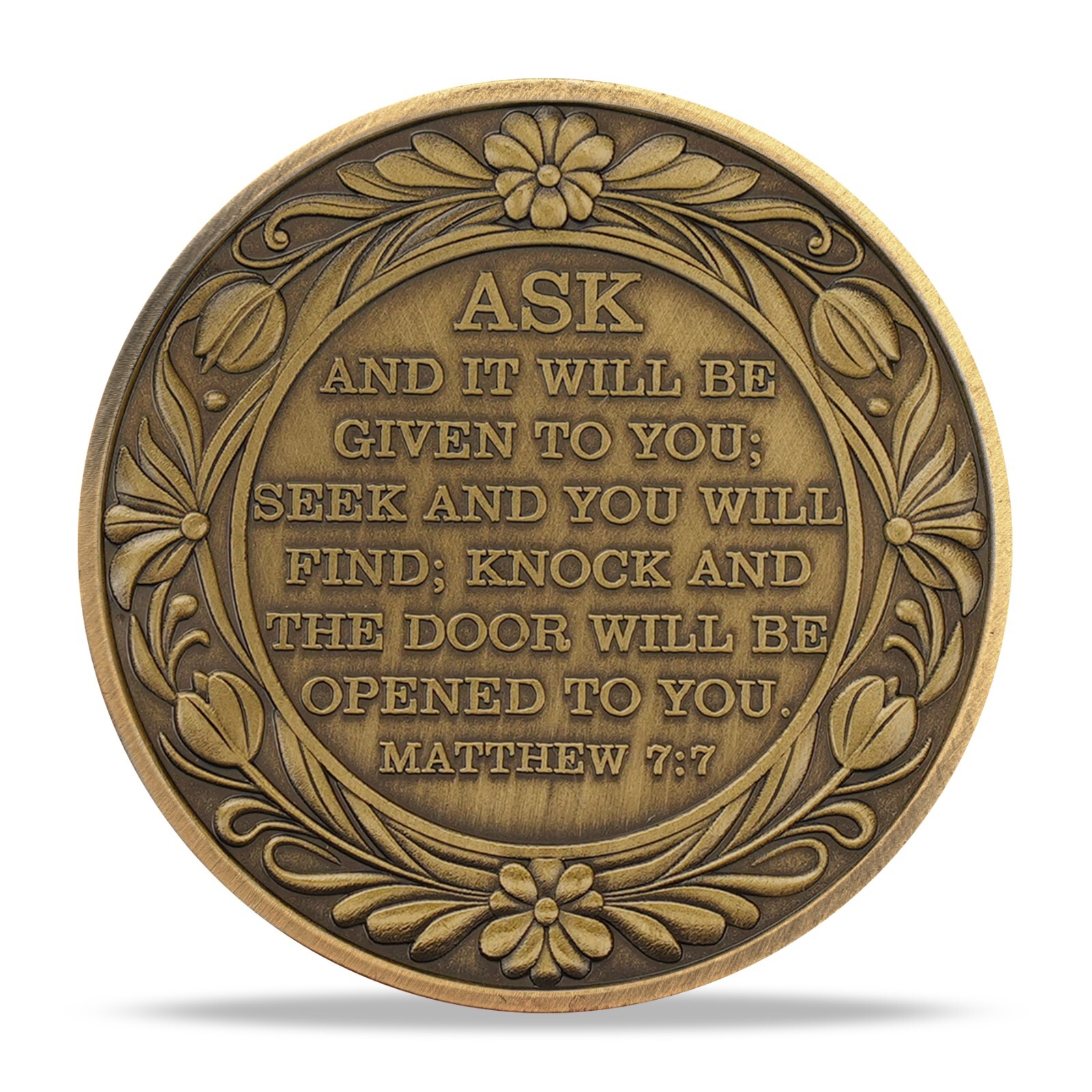 5Pc Christian Challenge Coin Find God’s Grace Matthew 7:7 Bible Verse Faith Coin
