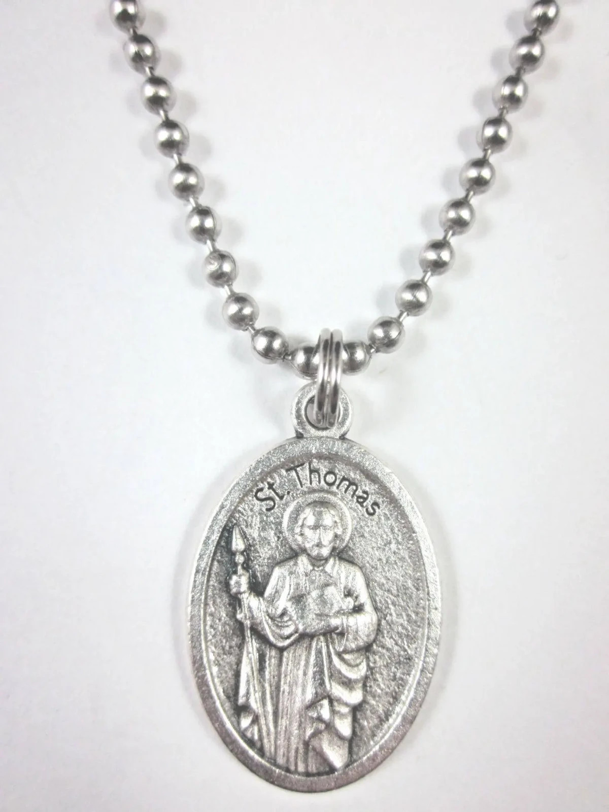 St Thomas the Apostle Medal Pendant Necklace 24″ Ball Chain Gift Box Prayer Card