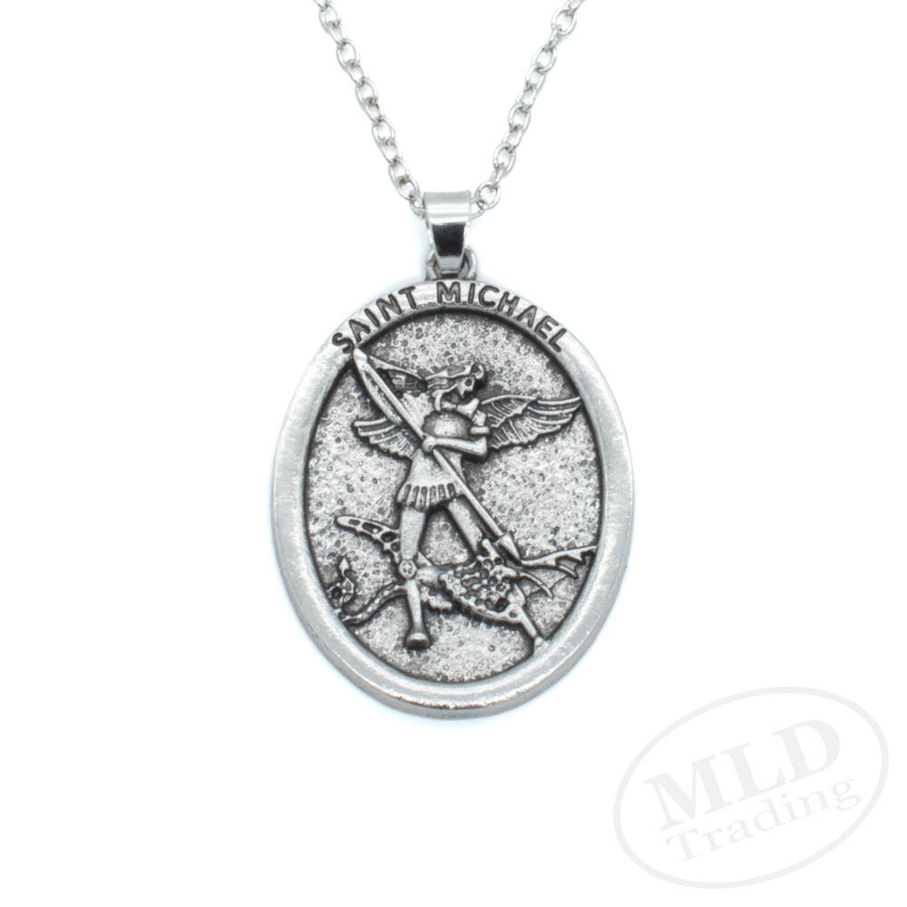Saint St Michael Archangel Medal Pendant Necklace, Classic Design, 20″ Chain