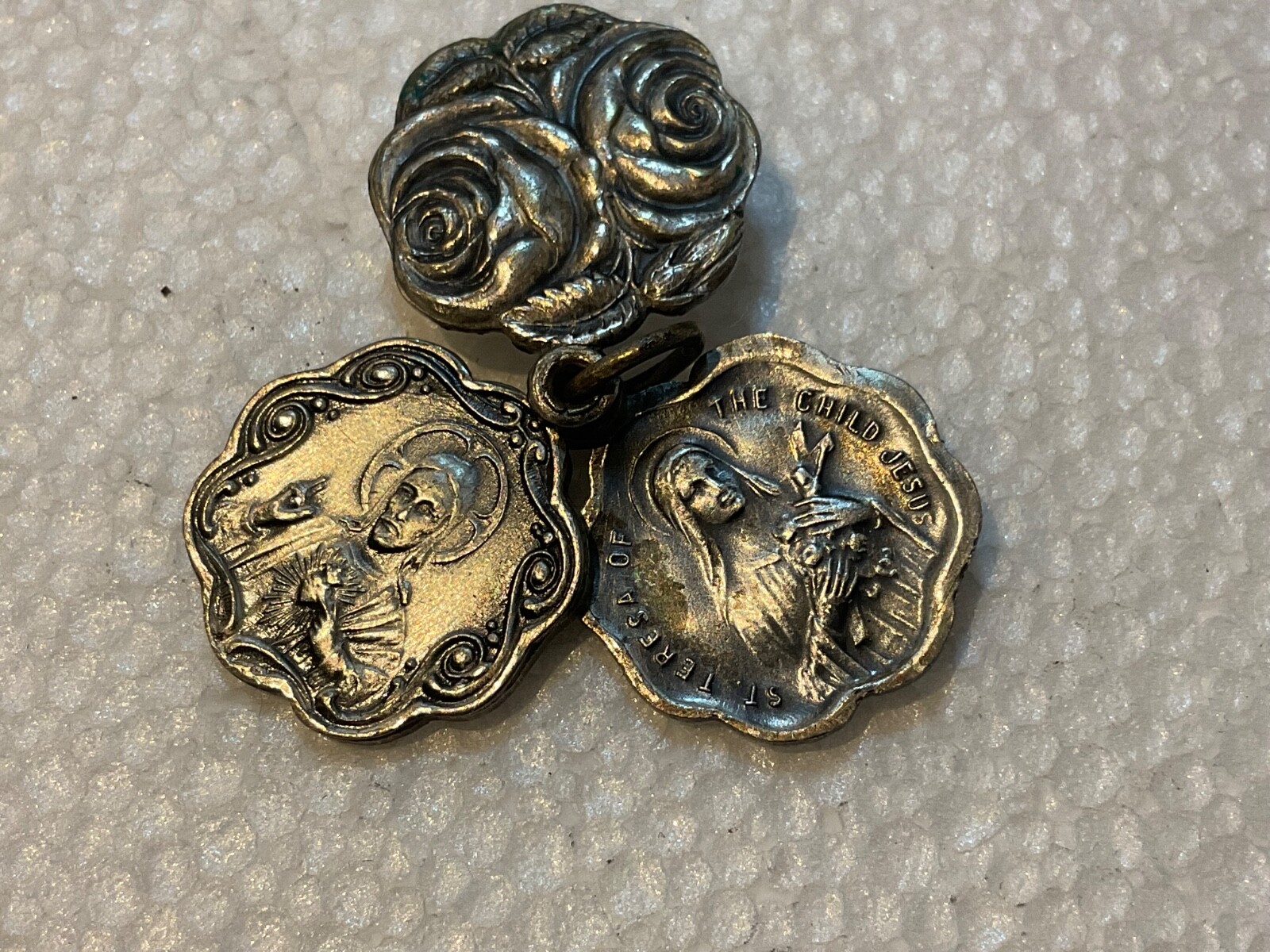 Vintage Silver Plated Sliding Rose Multi-Saint Pendant. As Shown. #A4