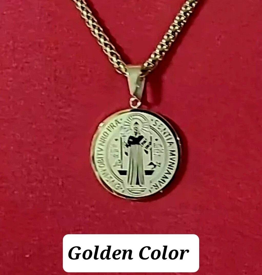 St Benedict (San Benito) Medal Stainless Steel Charm Pendant Necklace 22″ Chain