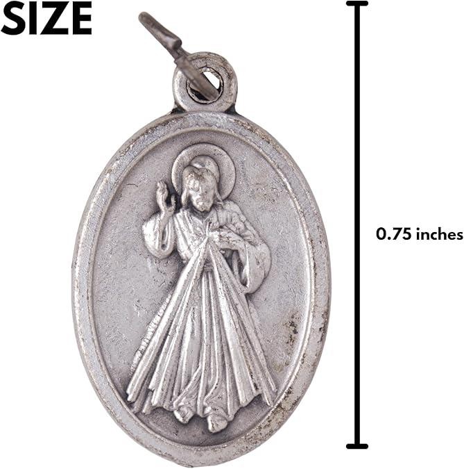 Divine Mercy Medals, 0.75″ Oval Catholic Pendants with “Pray for Us” (5 Pack)