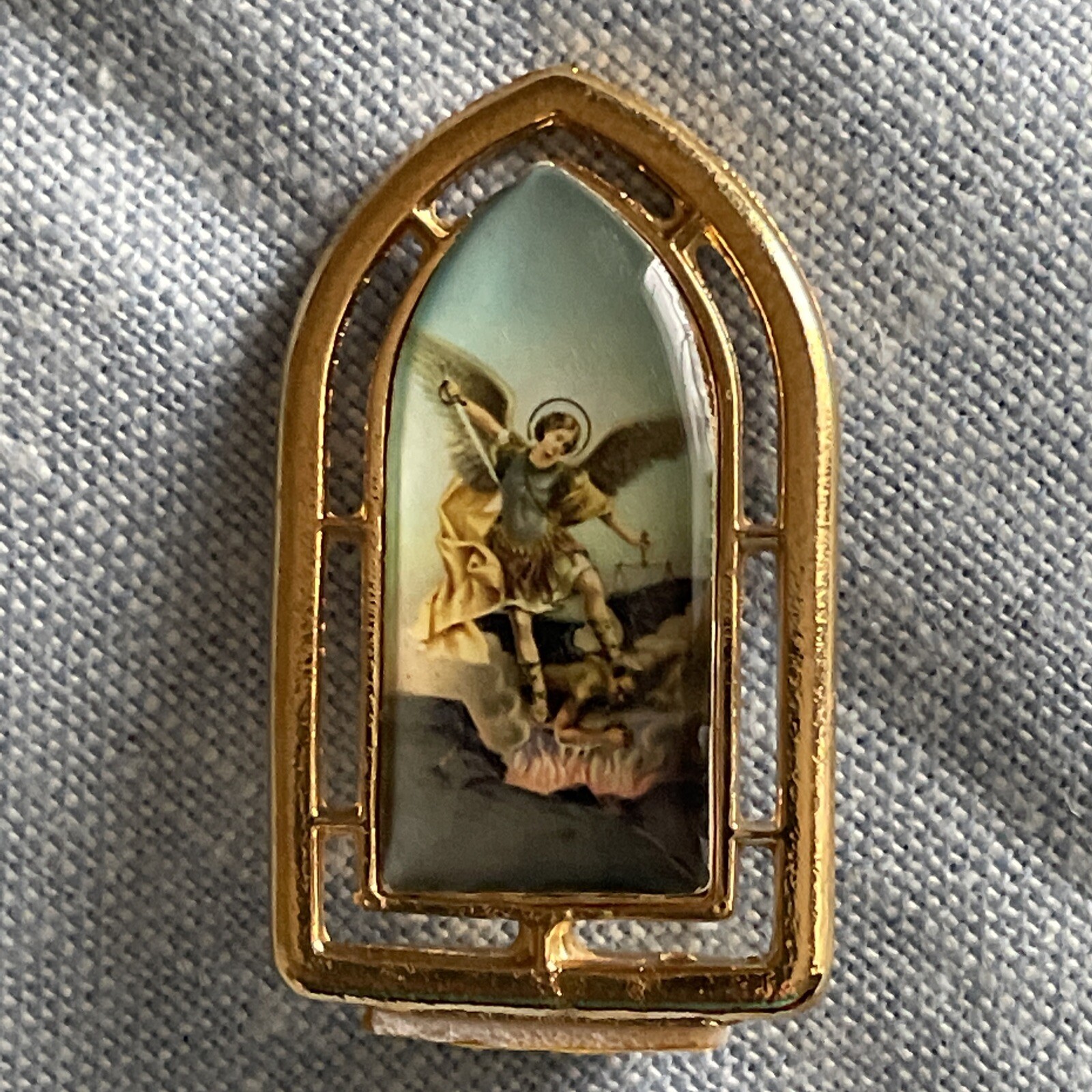 Archangel Michael Standing Medal | Gold Tone