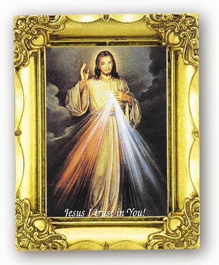 Divine Mercy Antique Gold Frame, 4 1/2 x 3 1/4 Inches
