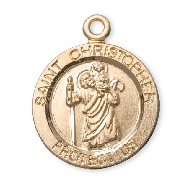 St. Christopher 16kt Gold over Sterling Round 0.7″ Medal, Gift Box, 18″ Chn, US