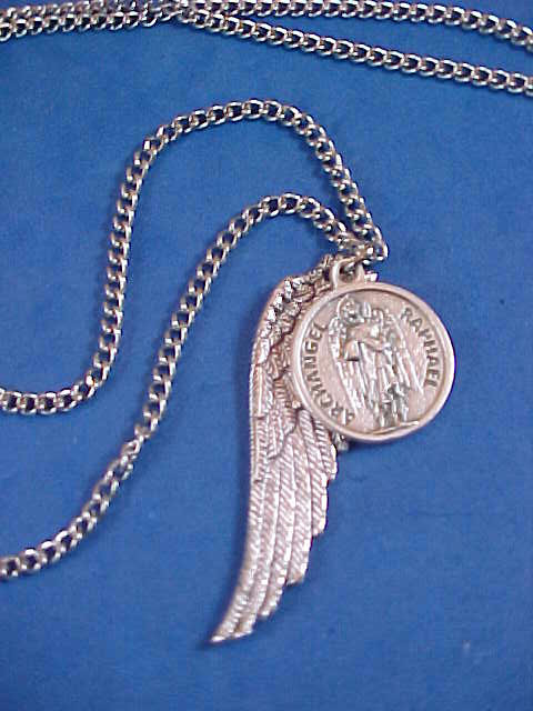 ARCHANGEL St RAPHAEL Saint Medal NECKLACE Pendant Angel Wing PRAYER G3 27″ Chain