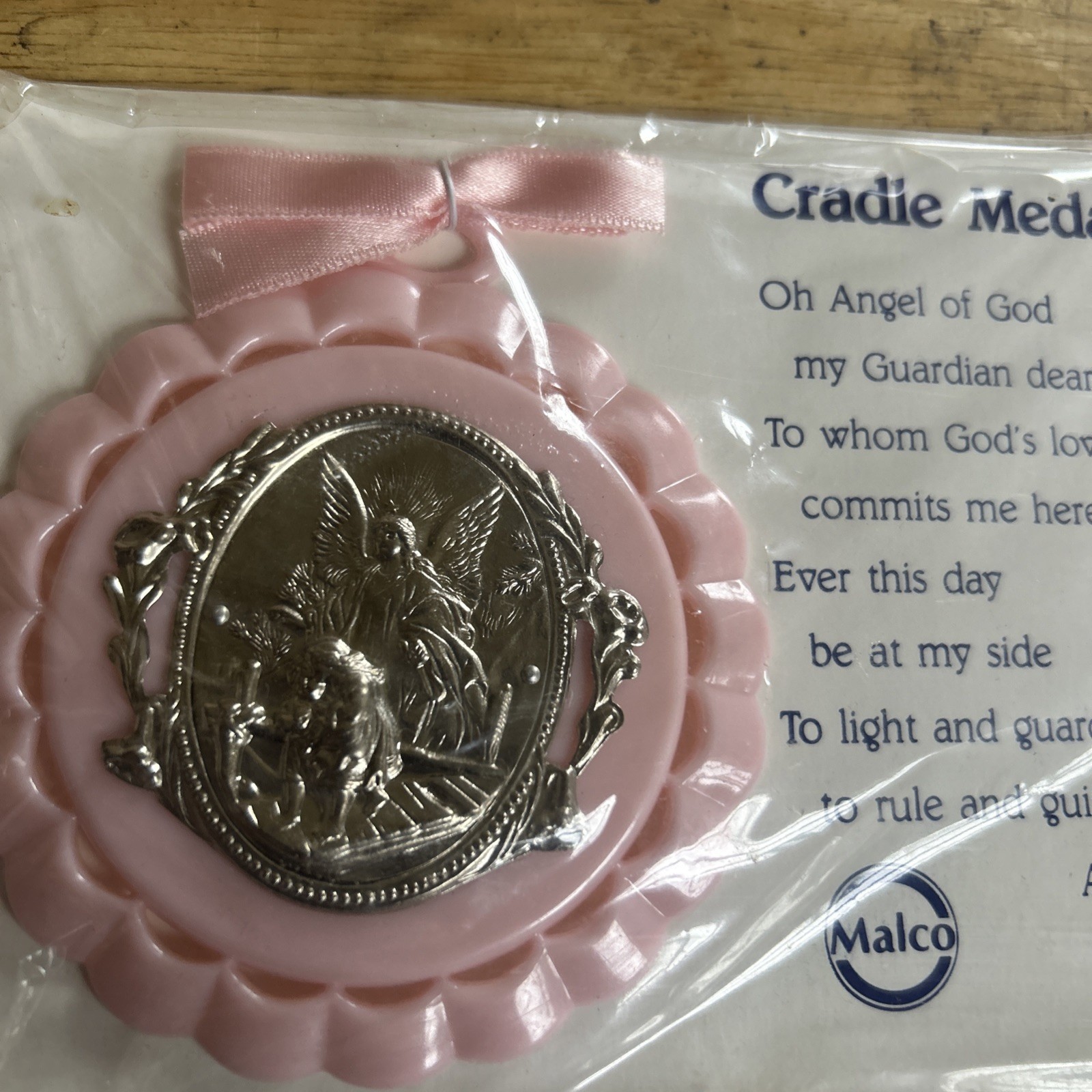 Guardian Angel Pink Crib Medal for Baby Girls