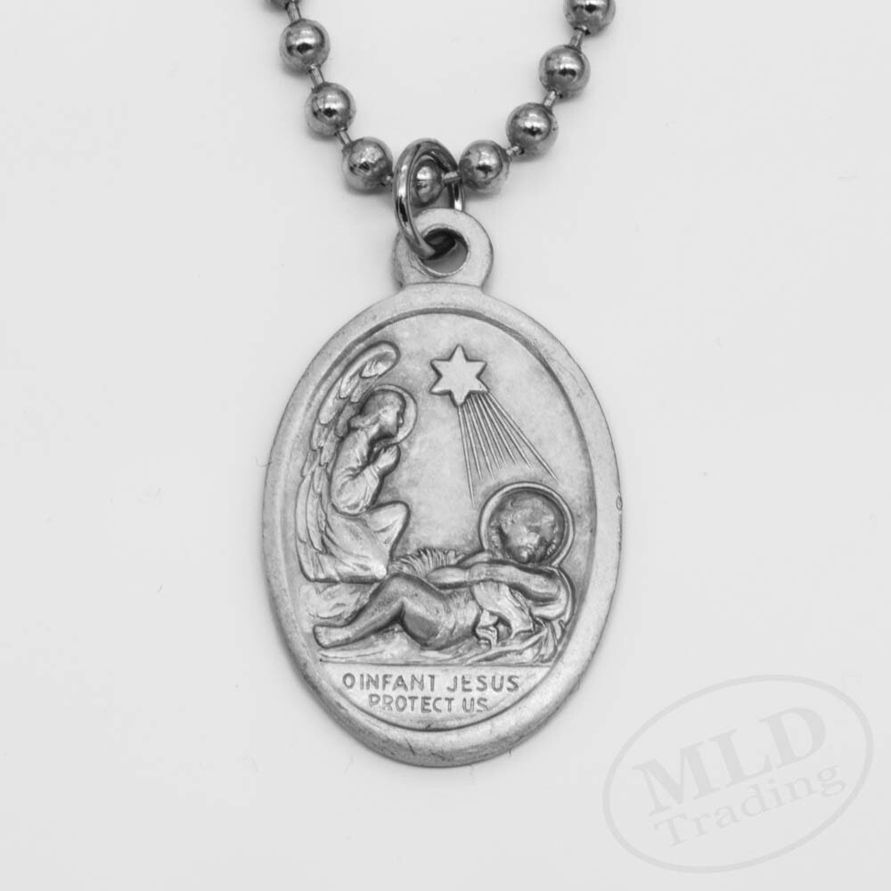 O Infant Jesus Protect Us Prayer Medal Pendant Necklace Italy w 24″ Ball Chain