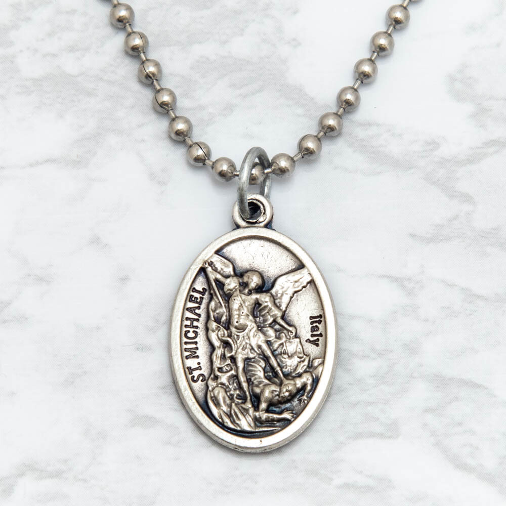 Patron Saint St Michael Guardian Angel 1″ Medal Pendant Necklace 24″ Chain Italy