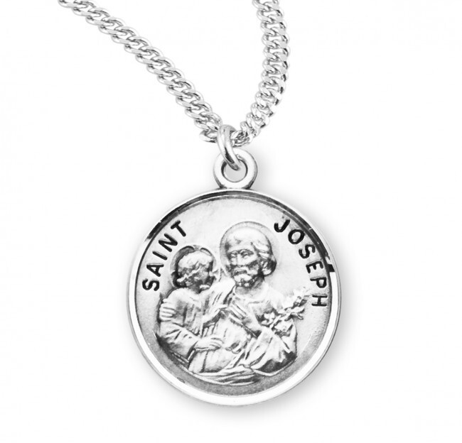 St. Joseph Sterling Silver Round 0.9″ Medal, Gift Box, 20″ Chain, US Made