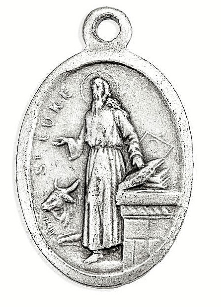 Saint St. Luke – Pray for Us – Italian Silver tone Oxidized 1 inch Medal