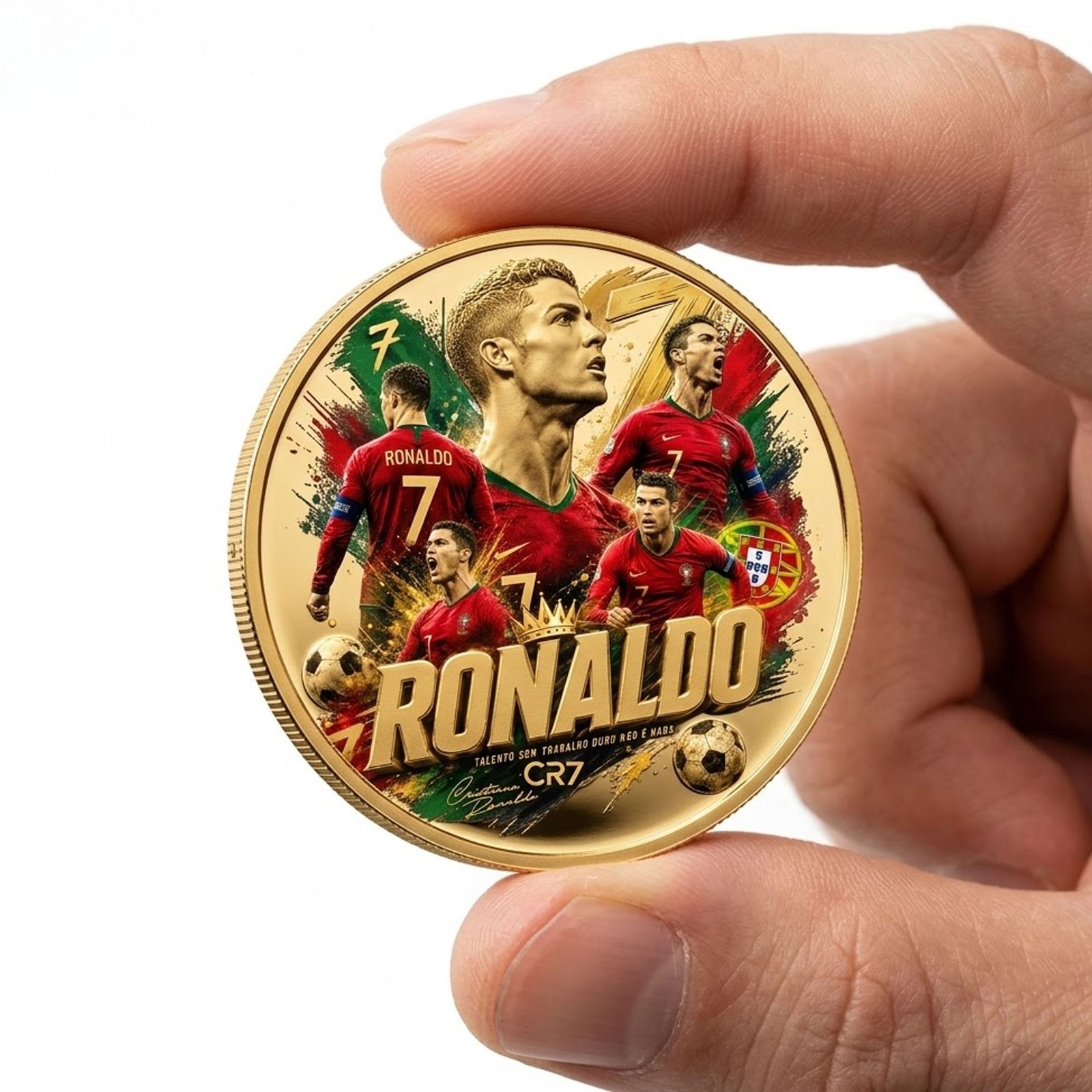 Cristiano Ronaldo CR7 Portugal Gold Commemorative Coin Collectible Soccer Medal