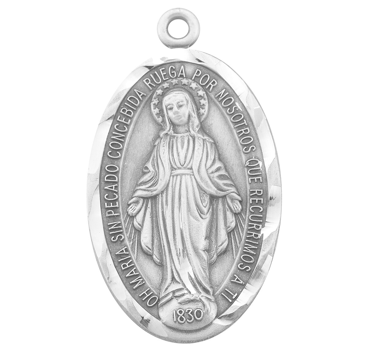 1.5 in Sterling Silver Spanish Oval Miraculous Medal + 24″ Chain – Boxed