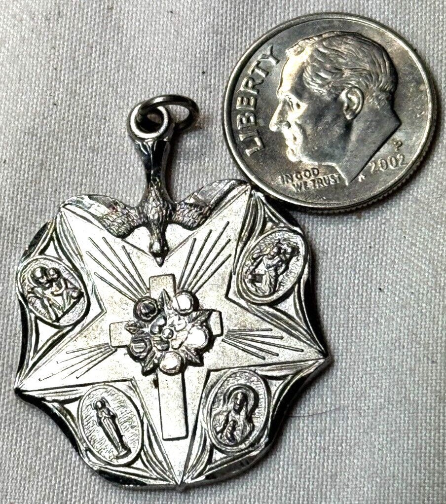 VINTAGE 1960’S STERLING SILVER 5 WAY MULTI MEDAL PENDANT -FREE SHIP