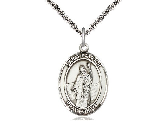 St Patrick Medal 1″ Sterling Medal on a 20” Sterling French Rope Chain