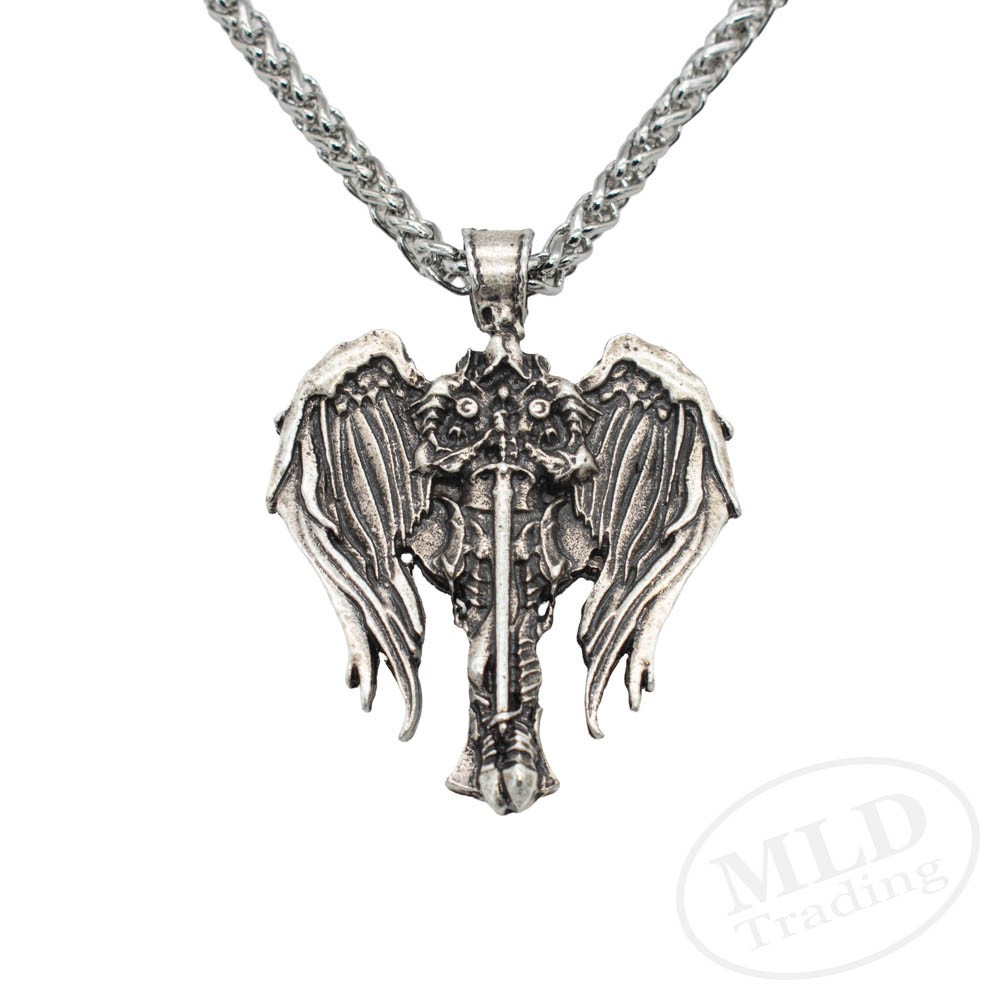 Saint St Michael Archangel Wings Cross Pendant Necklace & Stainless Steel Chain