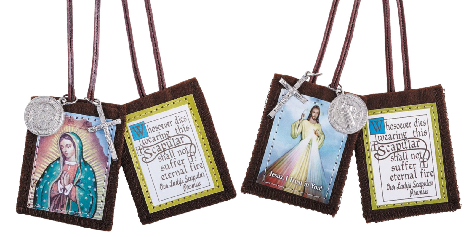 Divine Mercy Scapular Virgen De Guadalupe Brown Scapulars Catholic Necklace Set