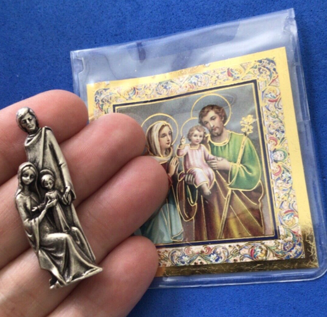 Most Holy Family Silver Metal Saint Pocket TOKEN Icon Prayer Jesus Mary Joseph