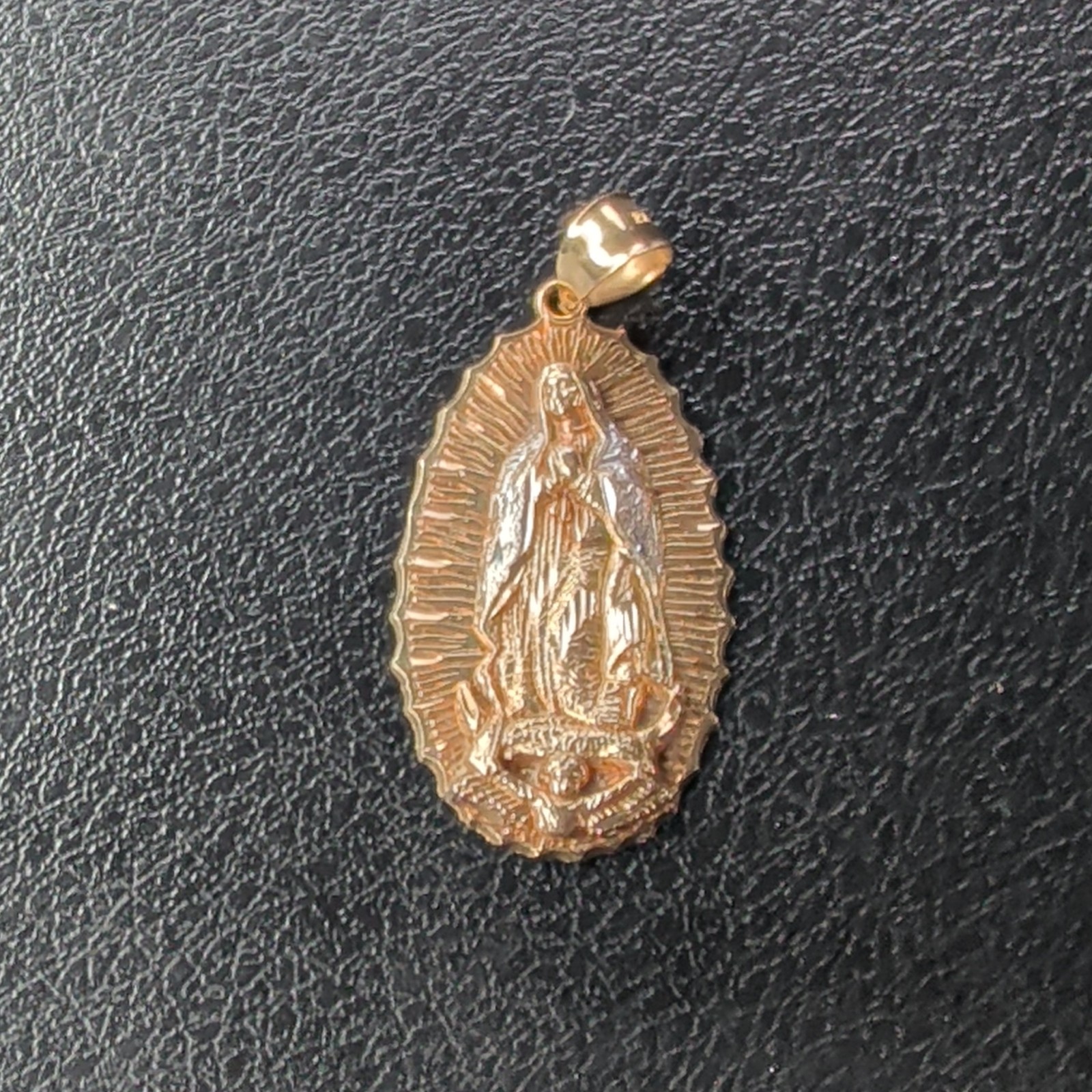Gold 10 Kt Our Lady of Guadalupe Virgin Mary Medal Pendant w/ Bail