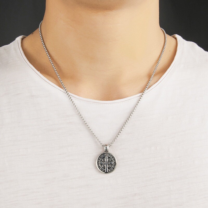 Saint St Benedict Medal Necklace Pendant Stainless Steel Crucifix Cross Exorcism
