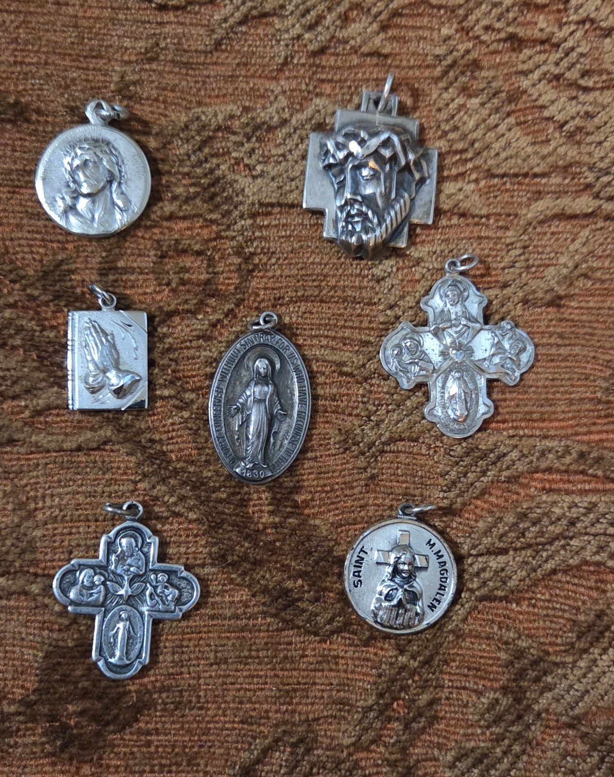 Vintage Lot of 7 Sterling Silver Religious Medals Pendants Catholic 40.2g