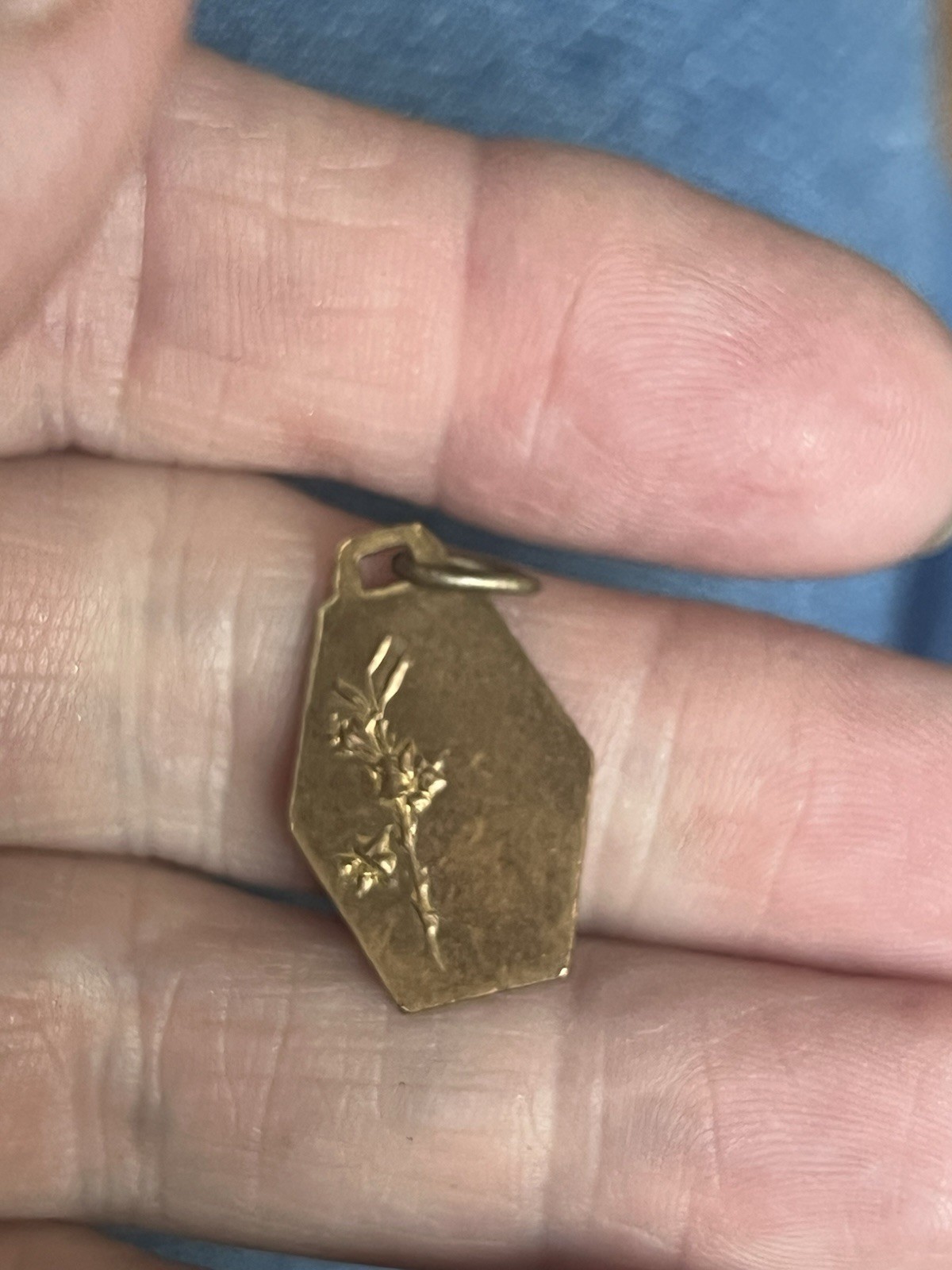 Antique French medal Virgin Mary Brass Gold 1” Pendant Antique Art Deco Charm