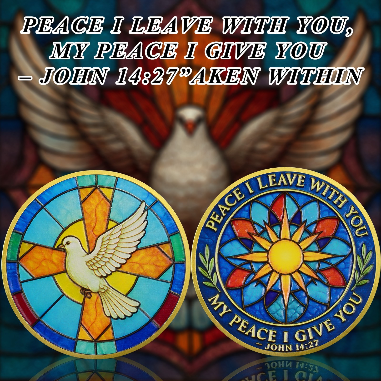 5pcs Christian Challenge Coin John 14:27 Bible Verse Holy Dove Themed Faith Gift