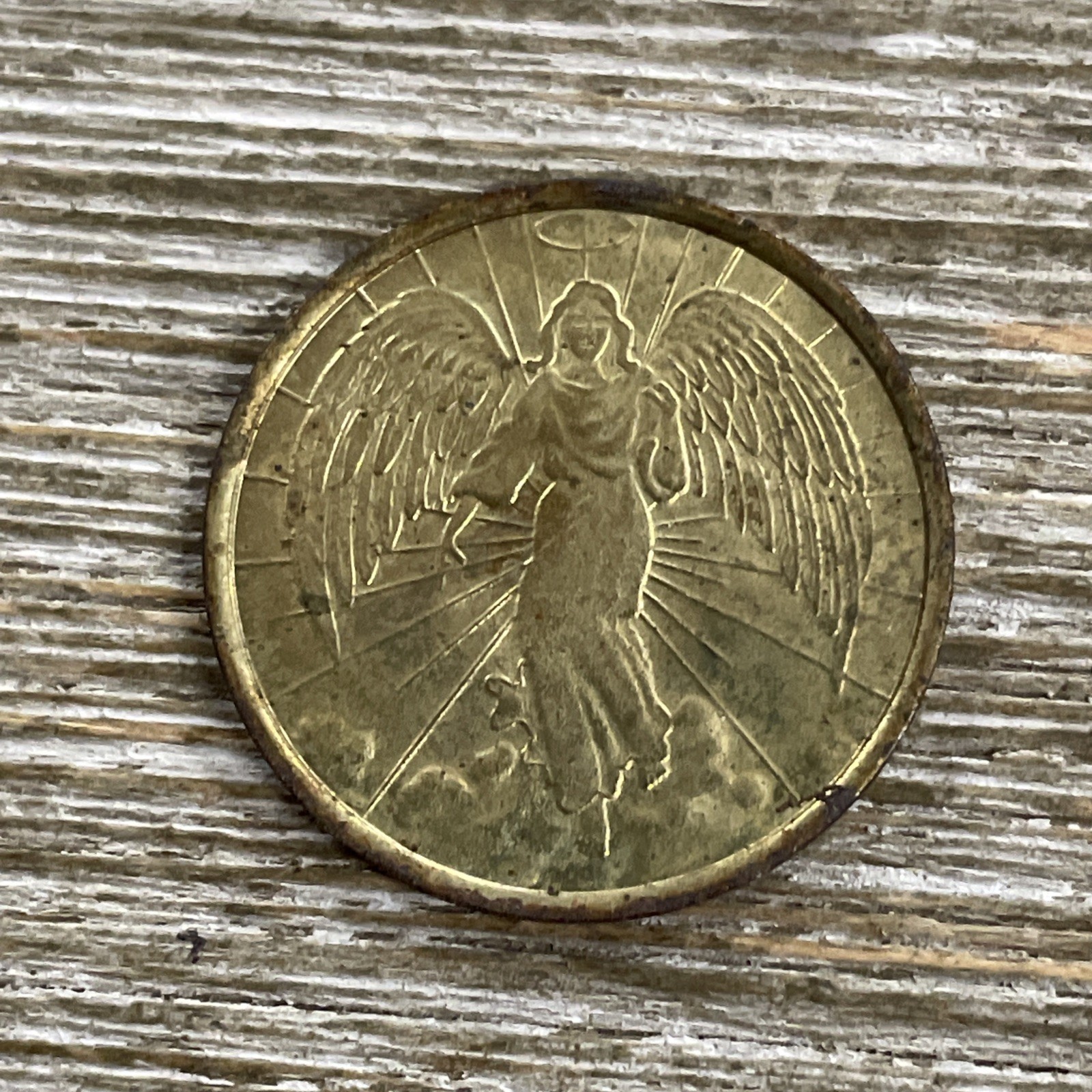 Gold Toned Two Sided Guardian Angel Coin Religious Medal Token