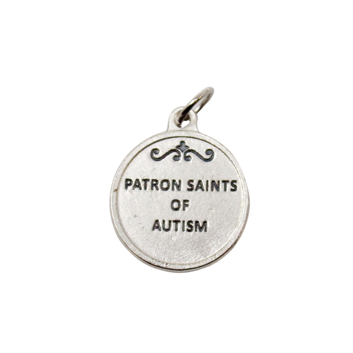 St Saint Dymphna and Nicholas of Autism Silver Tone Medals Rosary Parts 1 In