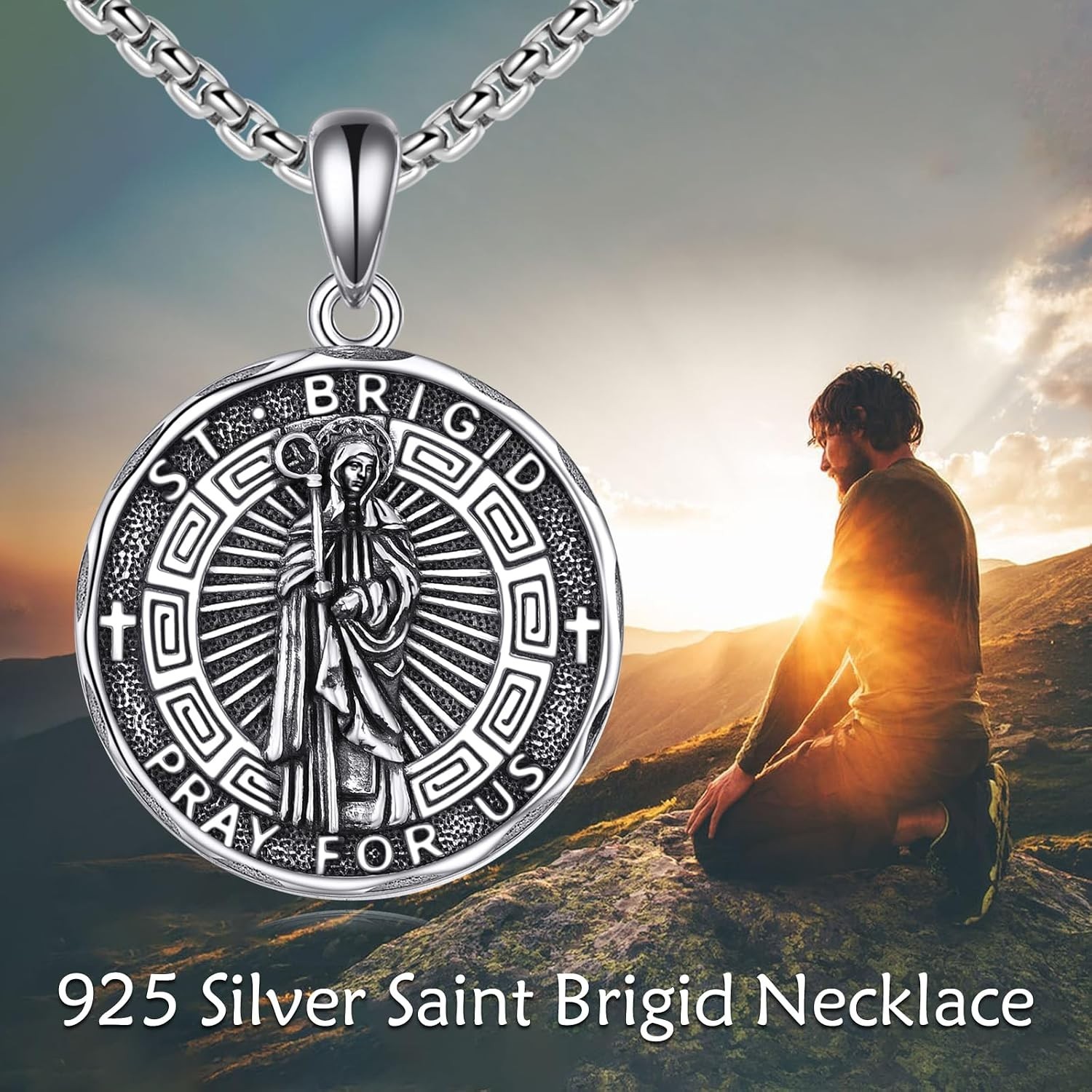 Patron Saint Necklace Sterling Silver Amulet Medal Pendant Religious Protecto…