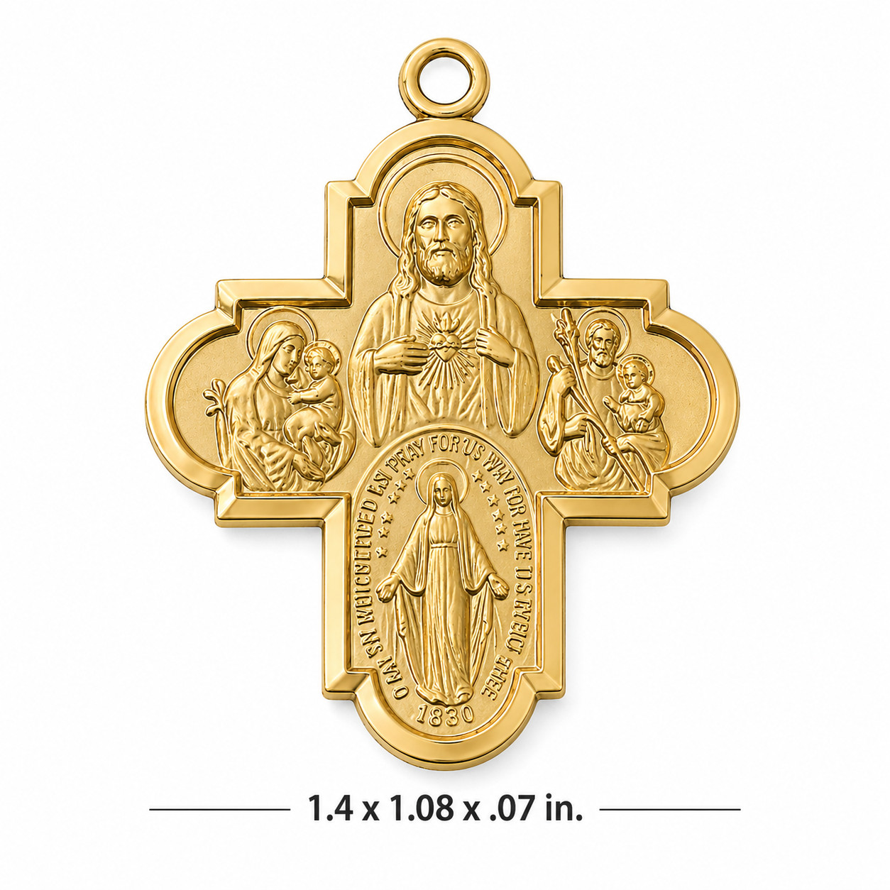 4-Way Cross Pendant Gold Plated Sterling Medals Necklace w/Brass Chain