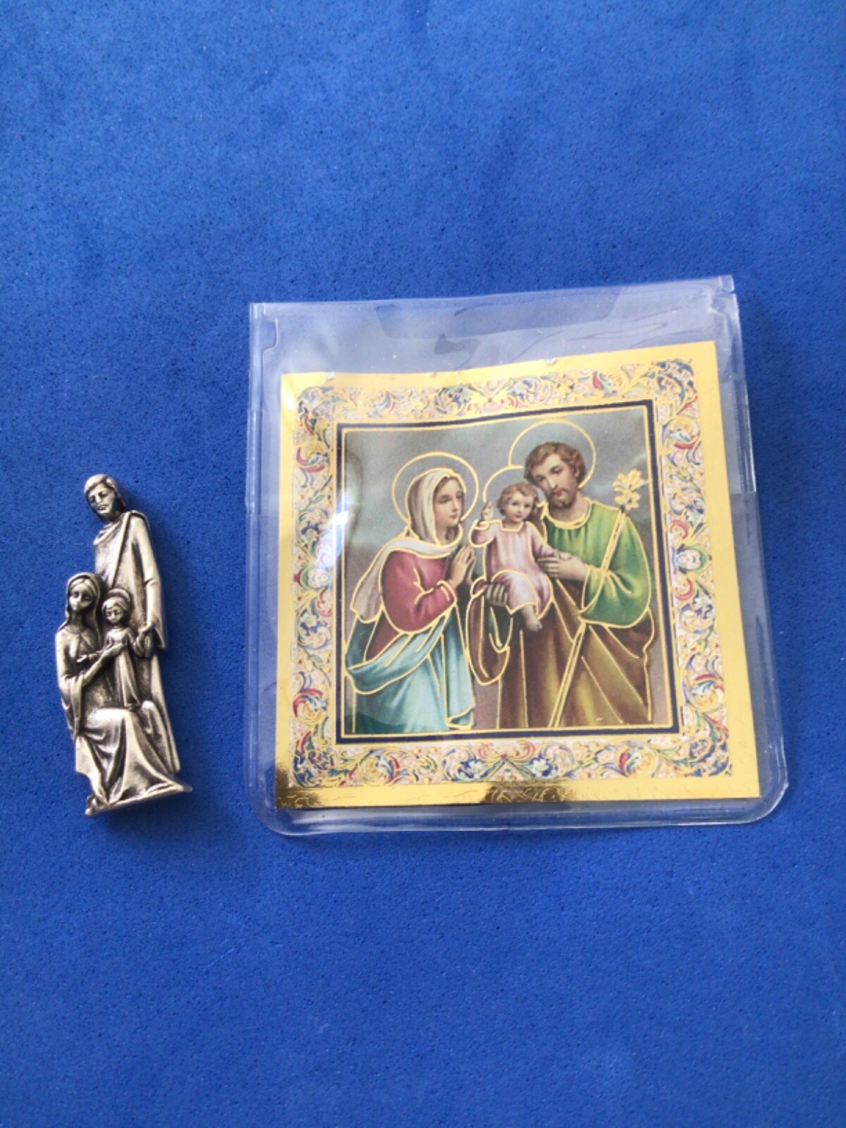 Most Holy Family Silver Metal Saint Pocket TOKEN Icon Prayer Jesus Mary Joseph