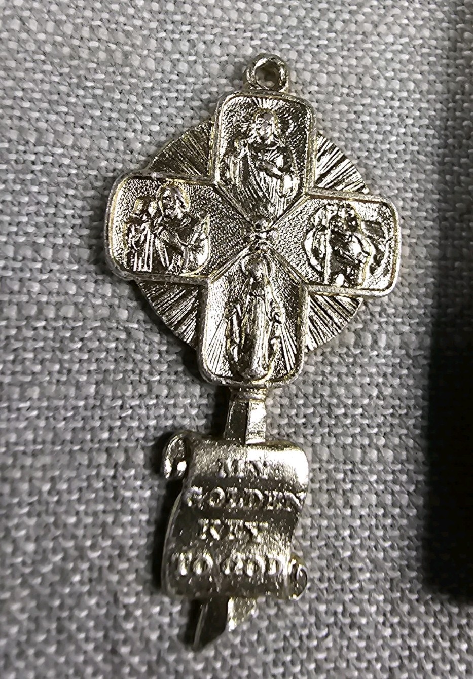 Vintage Pendant Cross “Golden Key To God” Religious Christian Gift D5