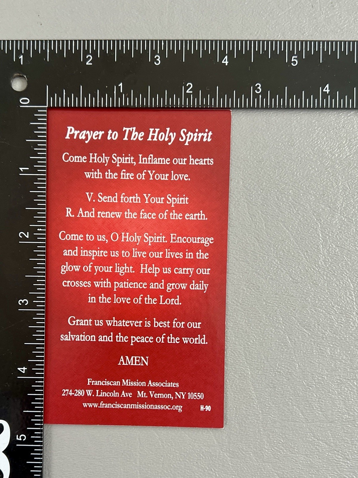 Holy Spirit Prayer Card w Dove Medal Catholic Franciscan Mission Associates
