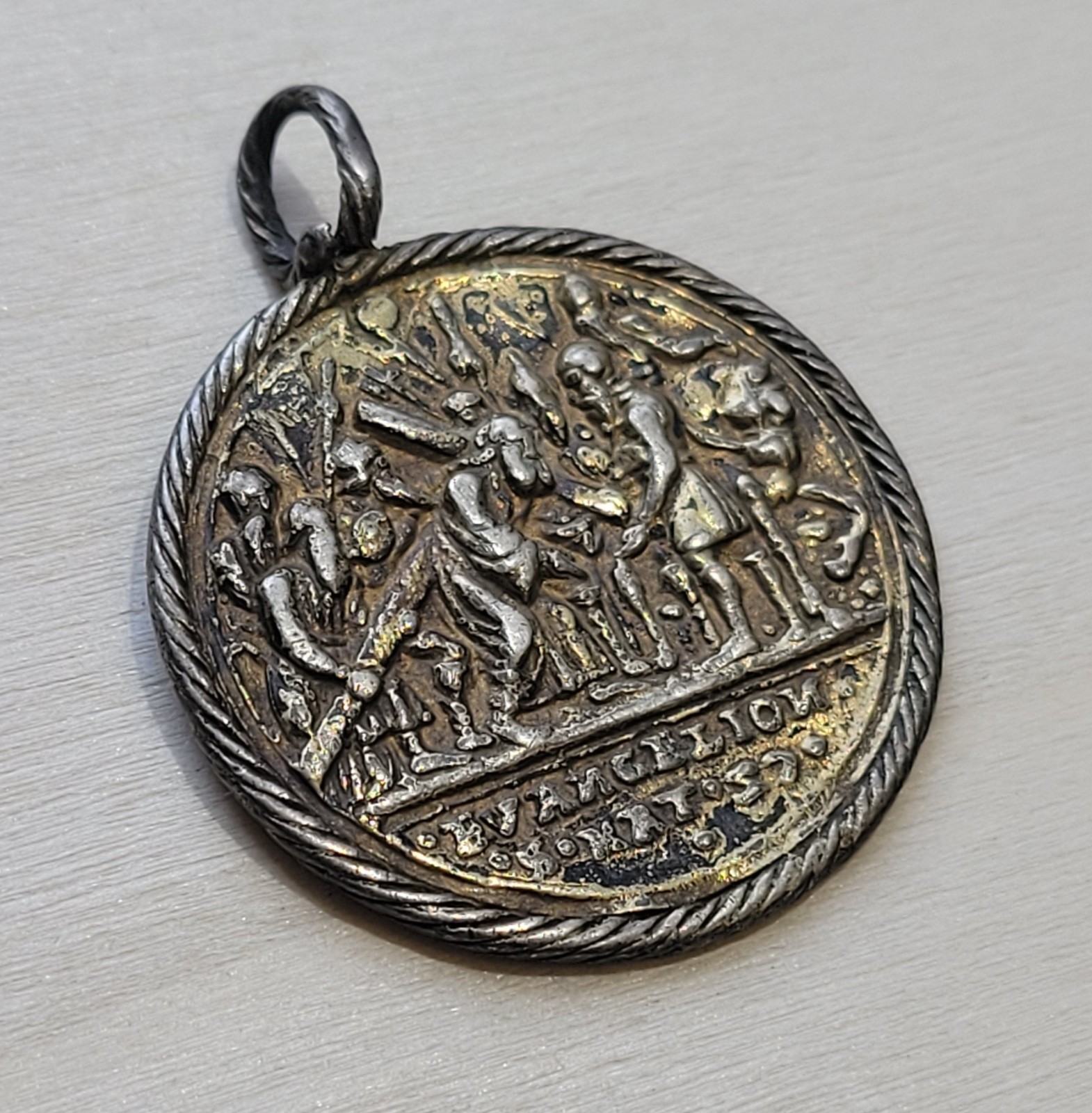 Antique Gold Plated Abram Begat Isaac And Evangelion Religious Medal Pendant
