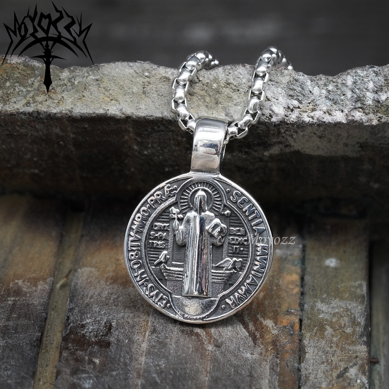 Saint St Benedict Medal Necklace Pendant Stainless Steel Crucifix Cross Exorcism
