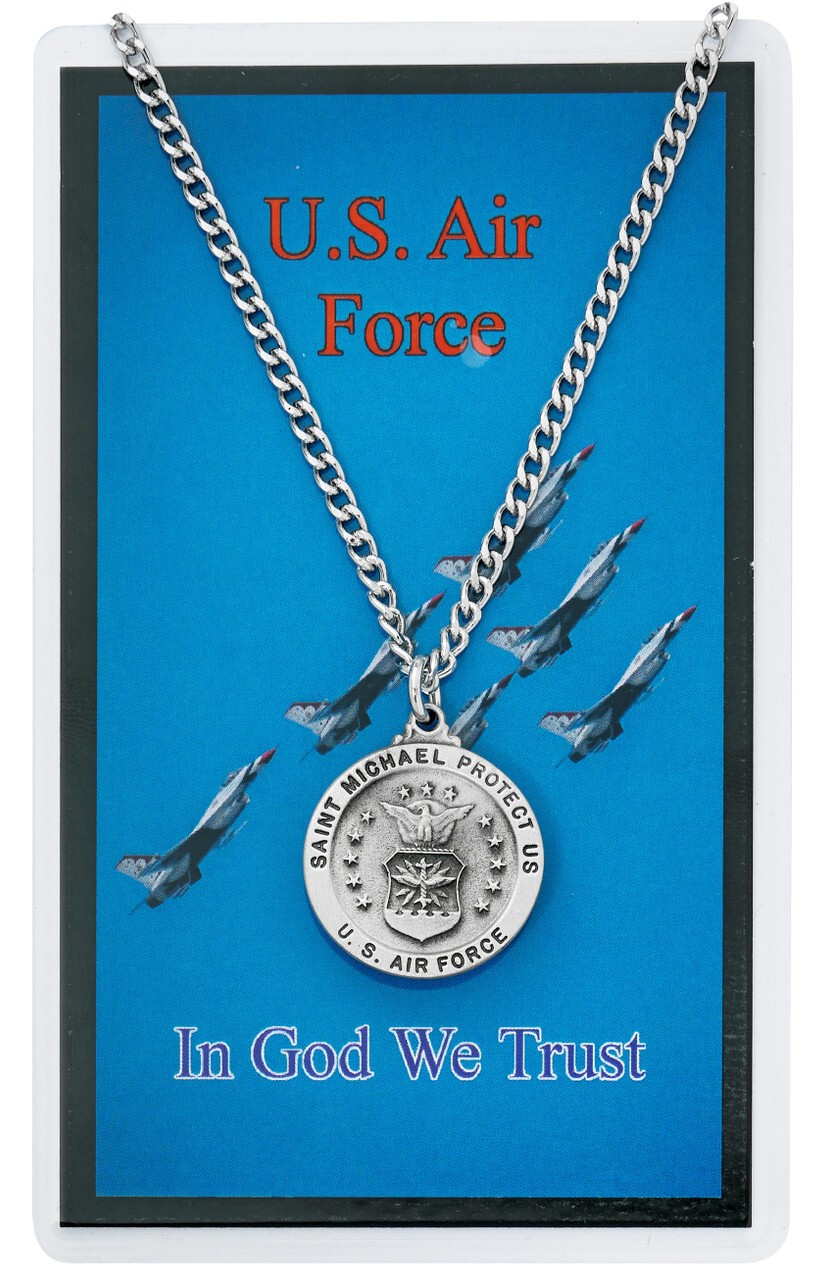 Air Force Prayer Card Set with Saint Micheal 24 Inch Holy Medal Silvertone Chain