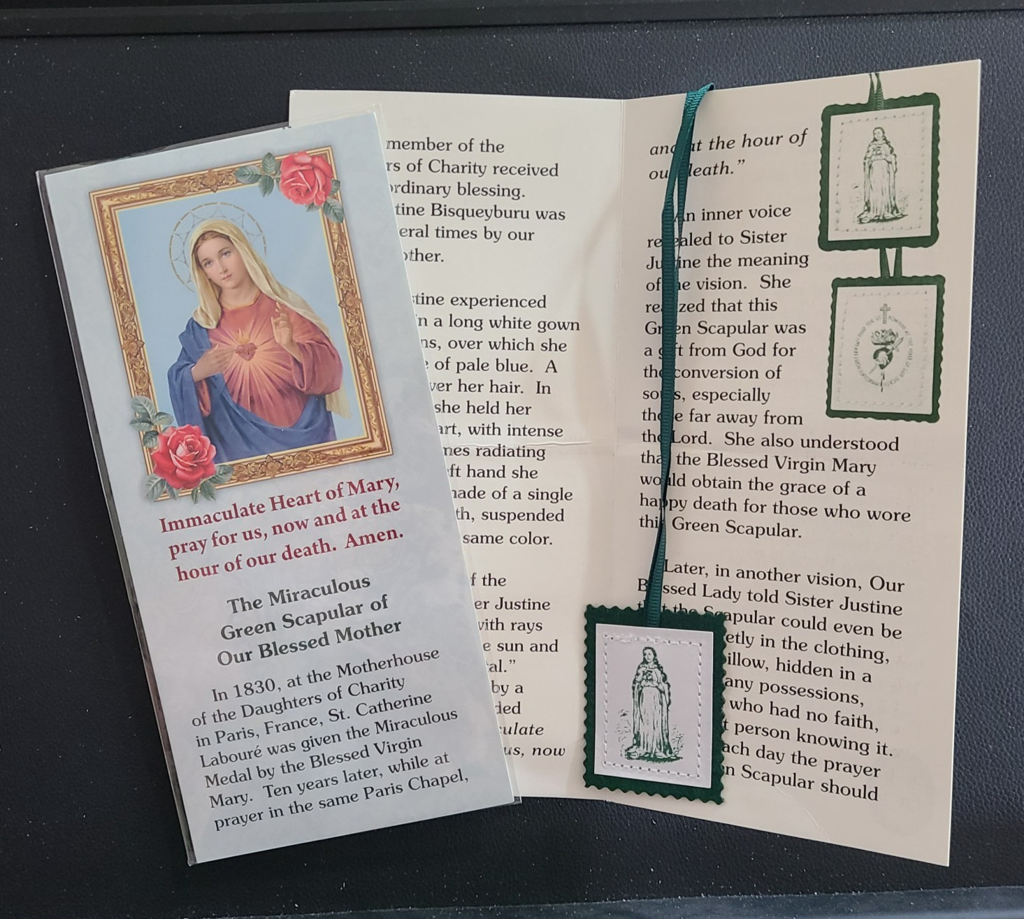 Miraculous Green Scapular – Immaculate Heart of Mary – NEW – Sealed Package