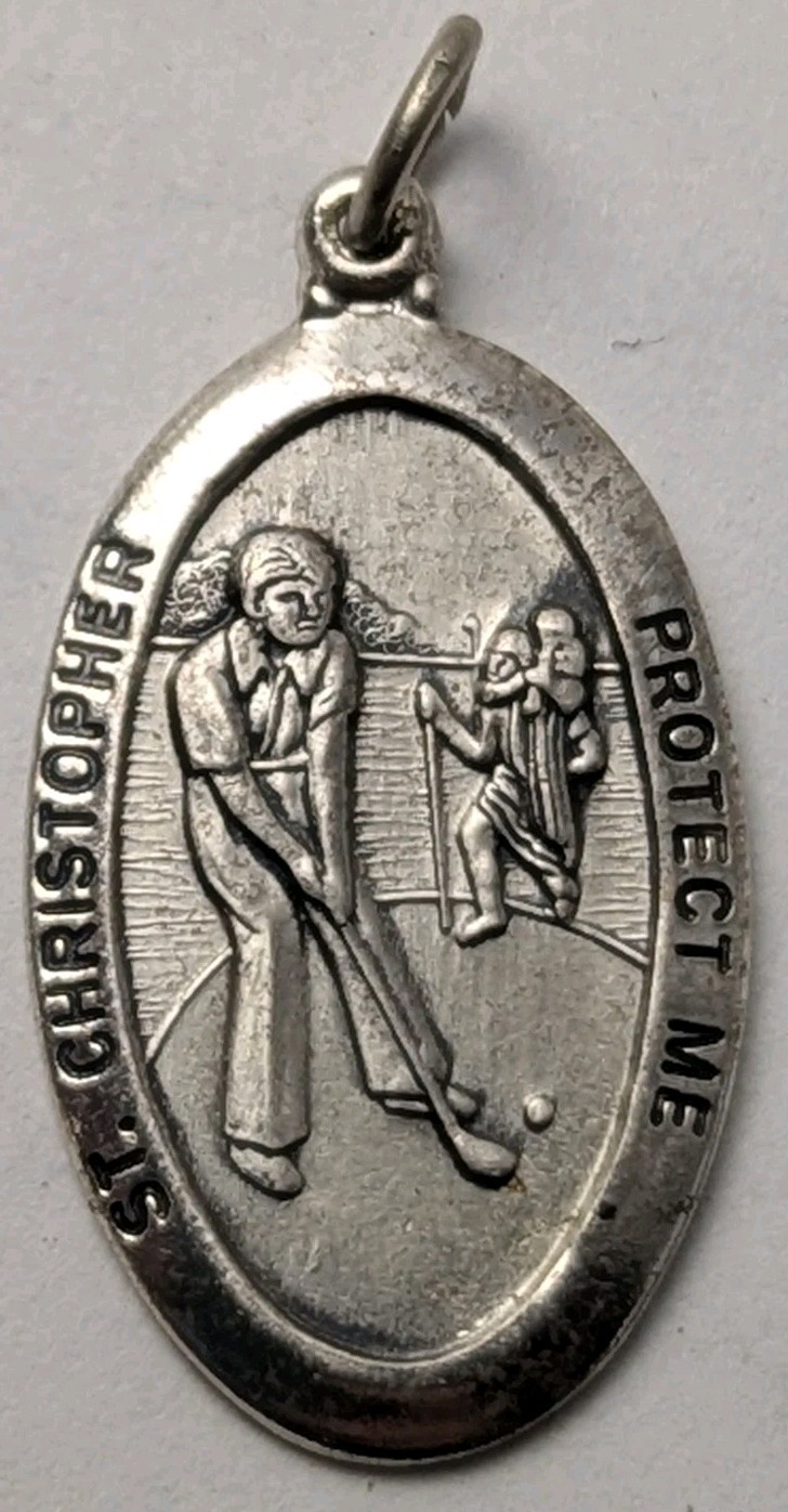 1950s 1960s Golfing / Saint Christopher Sterling Catholic Medal