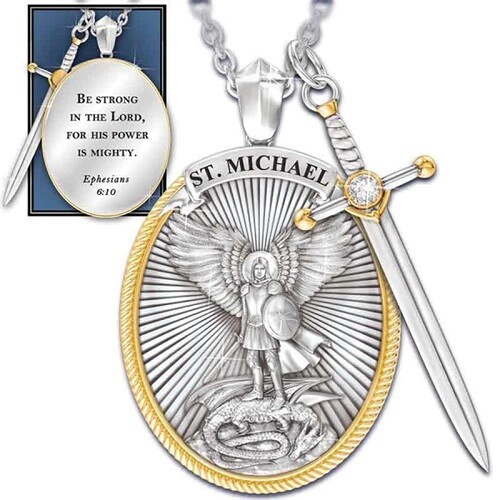 Catholic Patron The Archangel St. Michael Pendant Necklace with sword w/gift box
