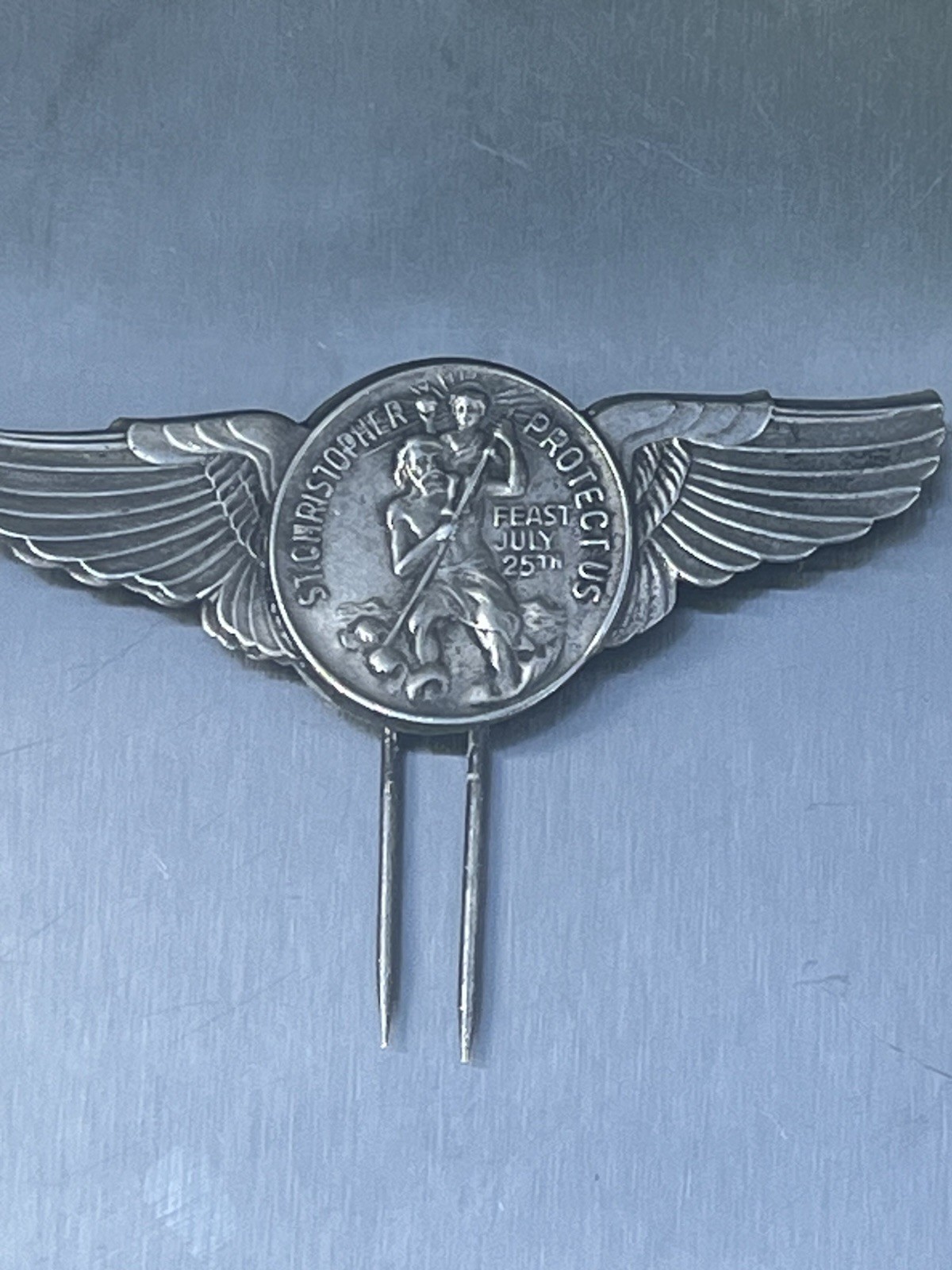 Vintage St. Christopher Medal Car Visor Clip Badge Feast Day July 25 Vintage Car