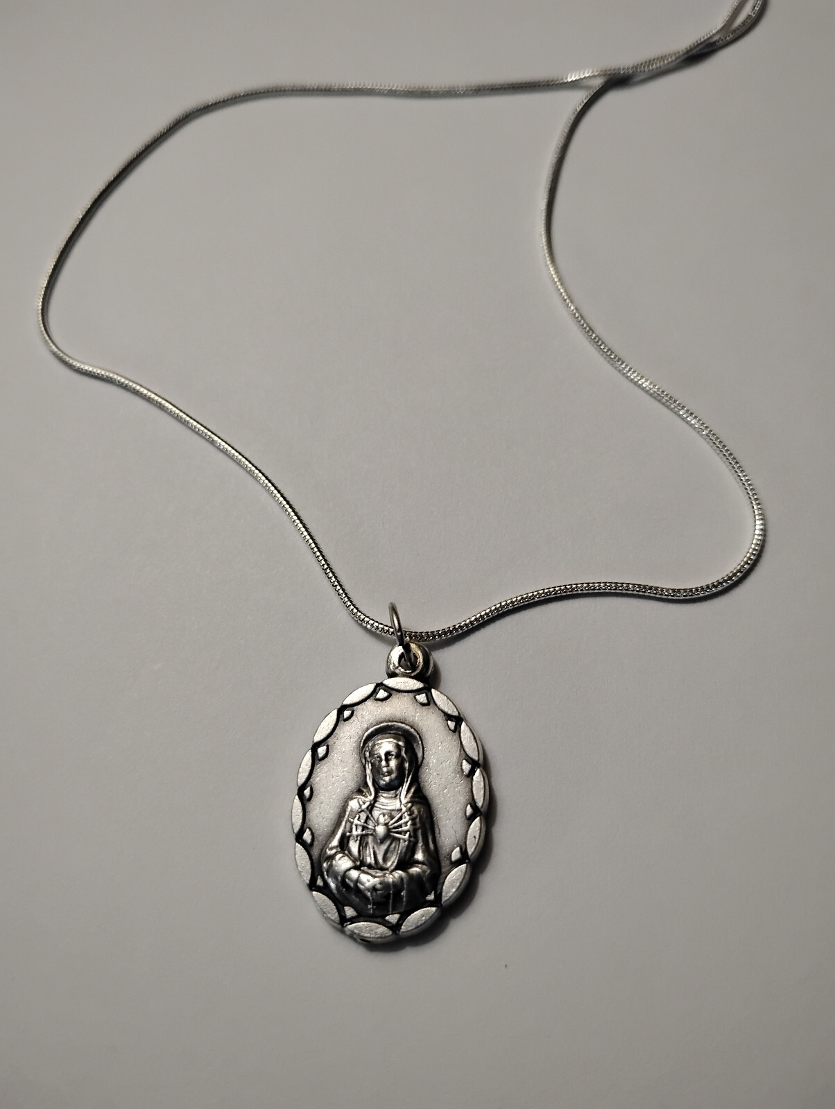 Seven Sorrows MEDAL Necklace 925 sterling silver Sorrowful Mother Mater Dolorosa