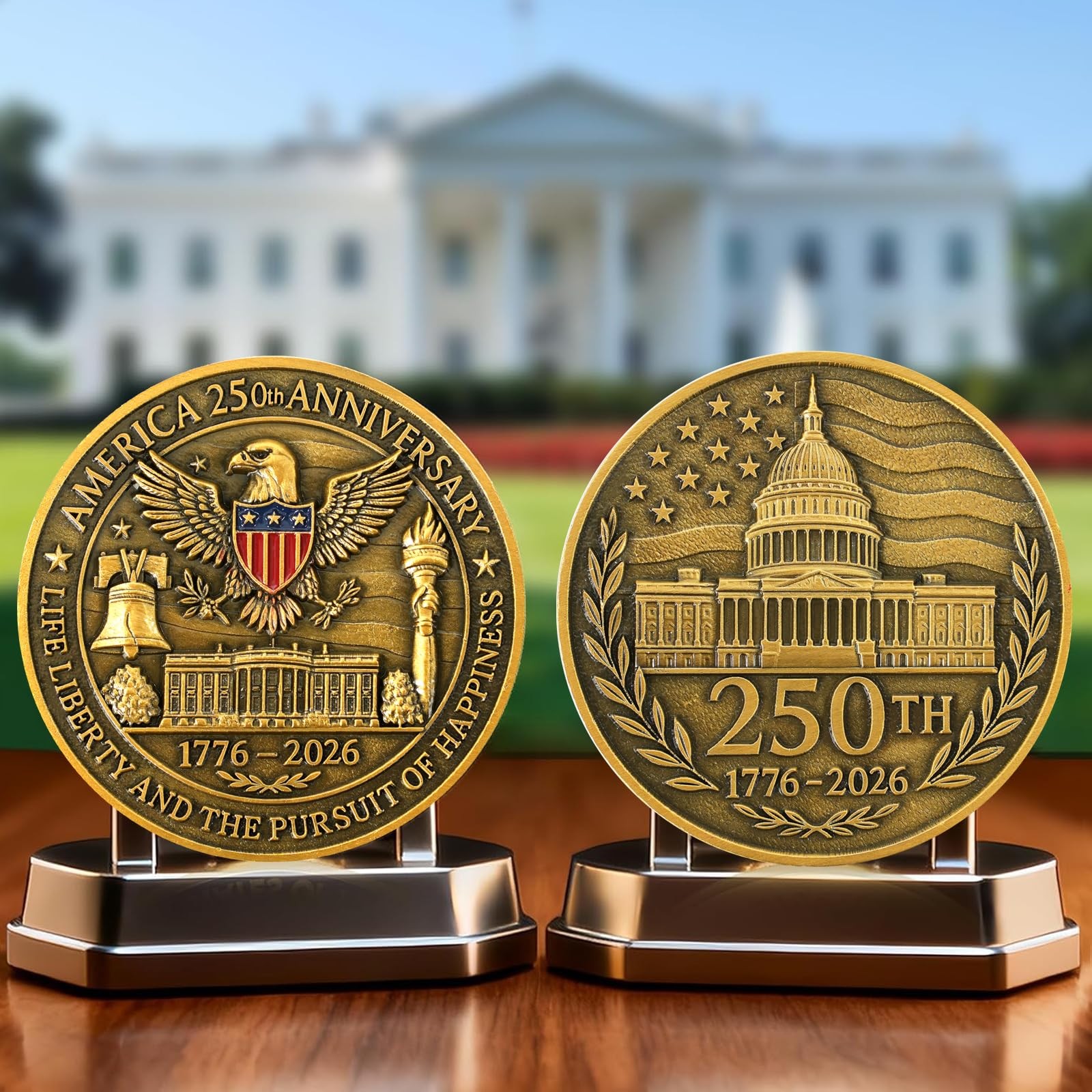 America 1776-2026 250th Anniversary Commemorative Coins, Golden Eagle, Flag…