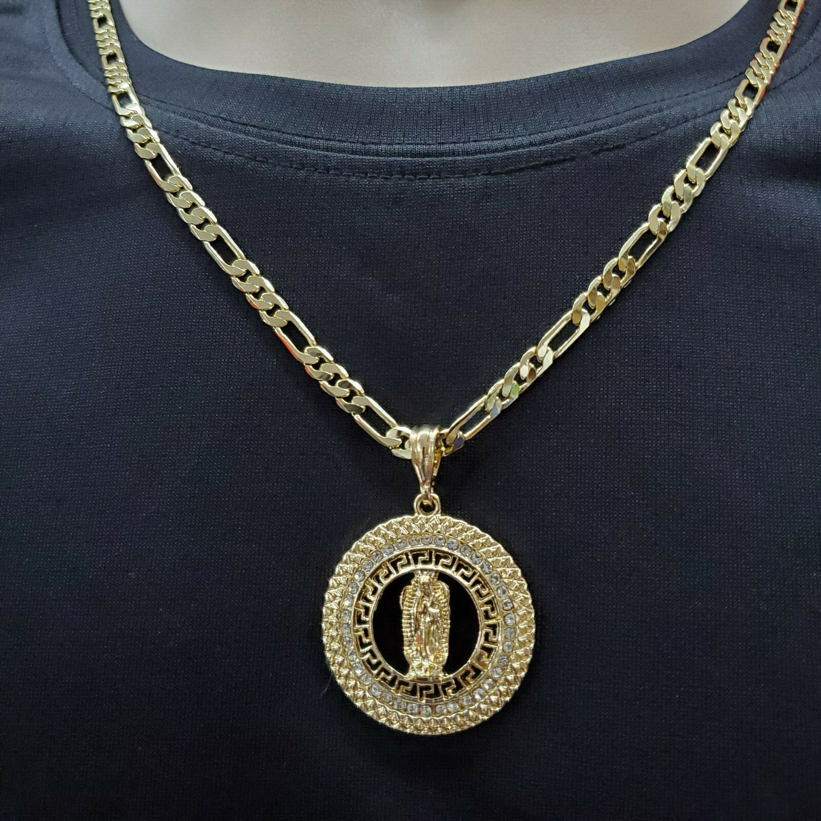 14K Gold Plated Our Lady of Guadalupe Pendant w chain. Medalla Oro laminado